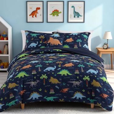 Imagem de Kaleido Space Jogo de cama solteiro para meninos - 3 peças de dinossauro marinho GG com 1 edredom, 1 travesseiro decorativo, 1 fronha