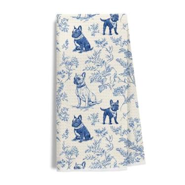 Imagem de Evcprz Chinoiserie Toalhas de cozinha buldogue francês, presentes para amantes de buldogue francês, toalha de chá para cozinha, Toile de Jouy Frenchie Dog Mom Dono Toalhas de mão decorativas para