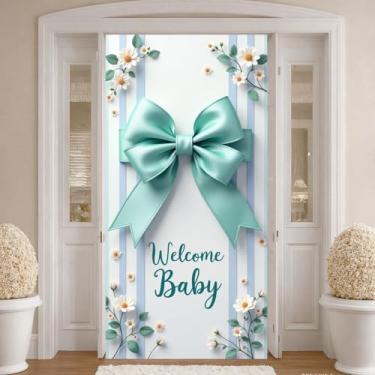 Imagem de Faixa de chá de bebê com laço rosa It's A Girl Welcome Baby Bow Banner (azul-petróleo laço bebê)