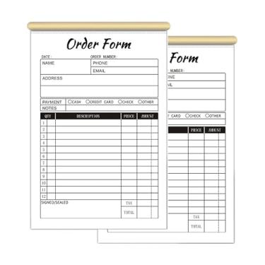 Imagem de Livro de faturas sem carbono de 2 partes com livro de recibos de vendas e formulários de pedidos para pequenas empresas - A5 (5,5 × 8,7 cm) 50 folhas, branco/amarelo, leve e durável