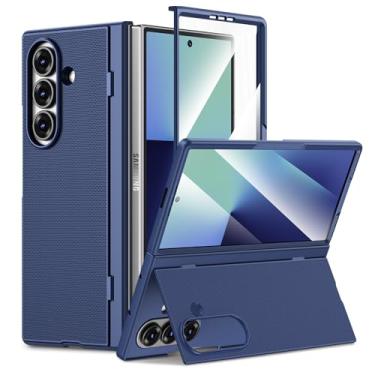 Imagem de Maxdara Capa para Samsung Z Fold 7, com protetor de tela de vidro temperado e suporte oculto, suporta carregamento sem fio, capa protetora para celular para Samsung Galaxy Z Fold 7 5G, azul