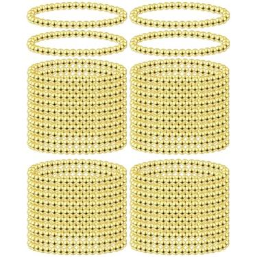 Imagem de Taiyin Conjunto de pulseiras femininas com contas douradas e elásticas para mulheres, contas elásticas para amizade, joias e presentes, 4mm, liga metálica, Sem Pedra Preciosa