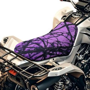 Imagem de Howilath Capa de assento de quadriciclo roxo camuflagem caça floresta resistente à água antiderrapante universal capa de assento de motocicleta quatro rodas acessórios compatíveis com Polaris