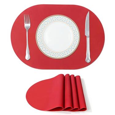 Imagem de Favovibee Pacote com 4 jogos americanos grandes ovais de silicone, tapetes de mesa antiderrapantes resistentes ao calor, protetores de bancada de cozinha fáceis de limpar (vermelho)