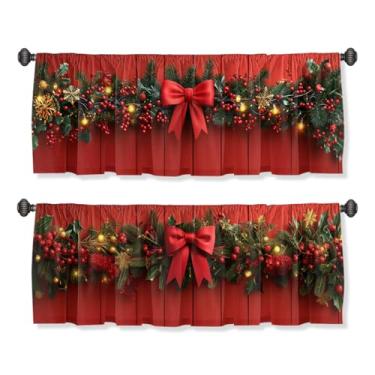 Imagem de AWJJPO Cortina de Natal para janelas, pacote com 2, bola de Natal, vermelha, campo, fazenda, varão, bolso, decorativo, para cozinha, banheiro, quarto, sala de estar, 137 x 45 cm