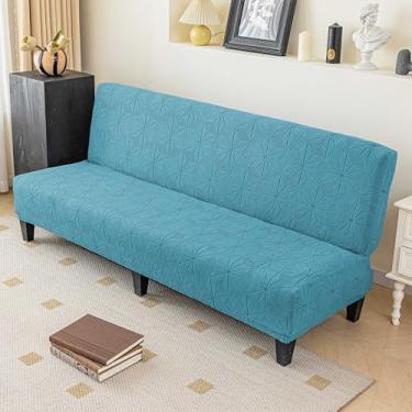 Imagem de CEYISZHU Capa de futon jacquard elástica sem braços para sofá futon com parte inferior elástica grossa para sofá-cama, lavável na máquina (G, verde escuro)
