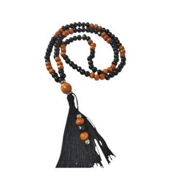 Imagem de Colar de meditação ho'oponopono Tradicional com 108 Contas de Madeira, Preto e Marrom, com Tassel Decorativo, para Meditação e Práticas Espirituais