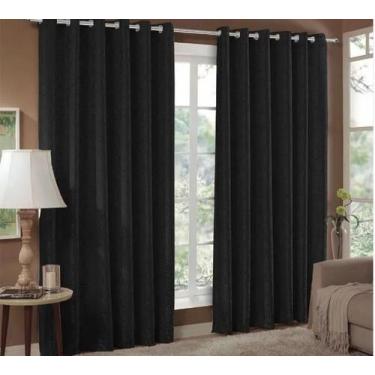 Imagem de Cortina Jacquard 4,00X2,80 Preto Ilhós Quadrado Cromado - Confecções e