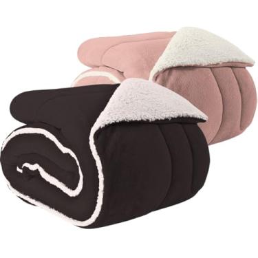 Imagem de Kit 2 Coberdrom Solteiro Manta Edredom Pele de Carneiro Sherpa Macio (PRETO E ROSA)