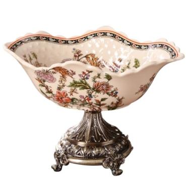 Imagem de Cesta de frutas Cestas de armazenamento de tigela de frutas de cerâmica cesta de frutas decorativa com base de resina para mesa prato de frutas bandeja de frutas (cor: A, tamanho: 27 * 27 * 21 cm) (A