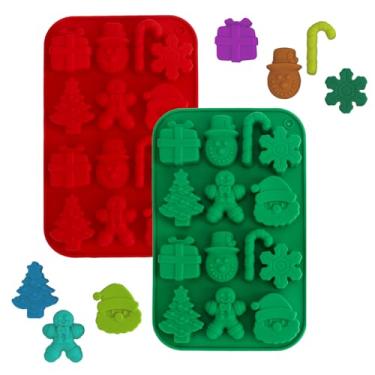 Imagem de Moldes de chocolate de Natal, 2 peças de moldes de doces de silicone para assar, papai noel, homem de gengibre, árvore de Natal, boneco de neve, forma de presente de floco de neve, moldes de cozimento