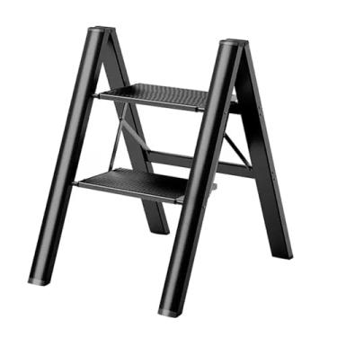 Imagem de Escada de 2/3/4 degraus, escada leve de alumínio para adultos, banqueta de metal dobrável resistente, capacidade de carga de 150 kg, pequenas escadas portáteis para cozinha doméstica, preta (tamanho