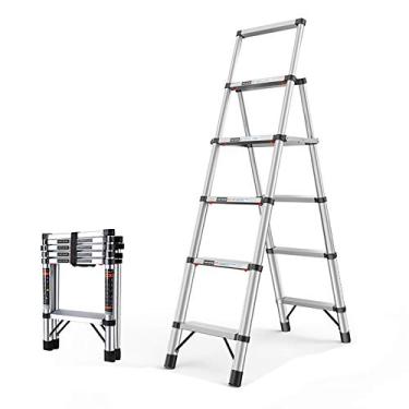 Imagem de OKUOKA Escadas, escada Telesladder Telesladder de alumínio telescópica uma moldura escada dobrável extensível multiuso, capacidade de 150 kg, antiderrapante/5 degraus