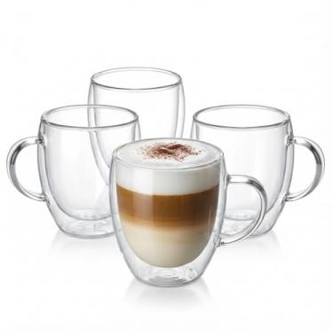 Imagem de Jogo 4 Xícaras Parede Dupla Copo Térmico 250ml Café Latte Kit 4 Canecas Vidro Borossilicato Duplo Não Queima Xícara Oca Café Expresso Chá Com Alça Vidro Duplo Cappuccino