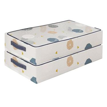 Imagem de Conjunto de 2 recipientes grandes de armazenamento embaixo da cama para roupas com alças, caixas de armazenamento empilháveis de baixo perfil, dobráveis para cobertor, calçados