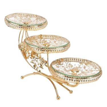 Imagem de BSNANCA Tigela de frutas, fruteira, vidro, fruteira, metal, bandeja de frutas, bandeja de vidro, bandeja redonda, suporte de bolo para mesa de café, cesta de frutas para balcão de cozinha, suporte de