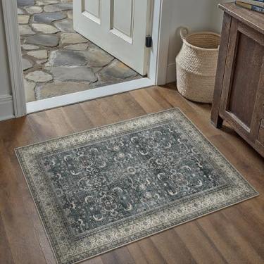 Imagem de HUGEAR Tapete de entrada 2x3 vintage preto pequeno lavável à máquina tapete de porta retrô floral baixo tapete aspirável envelhecido tapete entrada cozinha banheiro quarto antiderrapante leve