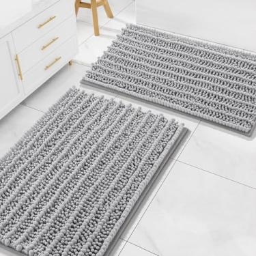Imagem de Arotive Conjunto de 2 peças de tapetes de banheiro de chenille luxuosos, tapetes de banho felpudos extramacios, antiderrapantes para lavagem à máquina, tapetes de banho secos para banheiro, chuveiro e