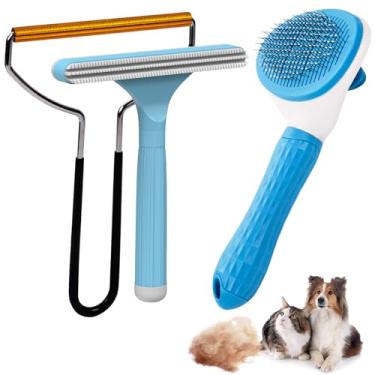 Imagem de Analan Kit 3 em 1 de cuidados e remoção de pelos para animais de estimação - escova para cães e gatos, remoção de pelos de animais de estimação de borracha e metal para remoção de pelos de cães e