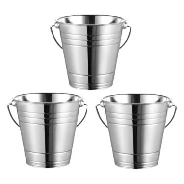 Imagem de Pacote com 3 Baldes de gelo de 18,5 cm de diâmetro superior, 12,7 cm inferior, 17 cm A, 2,835 g/3L, recipiente para refrigerador de cerveja, baldes de festa galvanizados, gelo de metal para casa