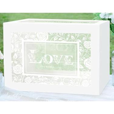 Imagem de Mulbozy Caixa de cartão de casamento, caixas de papelão transparentes, caixa de envelope de casamento para cartões e dinheiro, decorações de casamento para recepção de noivas