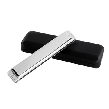 Imagem de Gaita polifônica profissional, chave C, 24 furos, adequada para profissionais adultos e iniciantes, ouro, prata (prata)