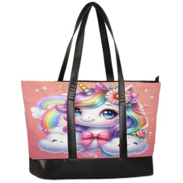 Imagem de Bolsa feminina de lona para laptop fofa de unicórnio colorida de 15,6 polegadas grande capacidade bolsa de ombro leve casual para negócios, escritório, trabalho, viagem, escola, faculdade, fim de