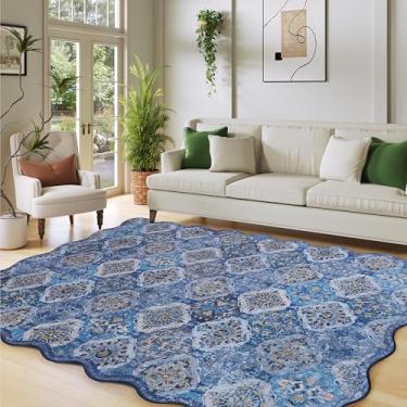 Imagem de Clemile Tapete Boho de 1,2 x 1,8 m, exclusivo recortado, ultrafino, macio, lavável, antiderrapante, resistente a manchas, leve, para sala de estar, quarto, sala de jantar, escritório (azul marinho)