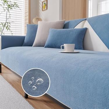 Imagem de Capa de sofá universal elástica para capas seccionais, capas de sofá de canto à prova d'água, em forma de L, capa de sofá, impermeável, em forma de L, azul, 1 110 x 110