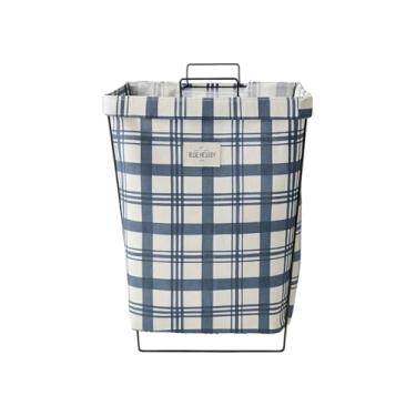 Imagem de Cesto Organizador Dobrável, Suporte para Roupa Suja, Floral Azul e Branco, 60cm, Multiuso com Alças de Metal (Faixas)