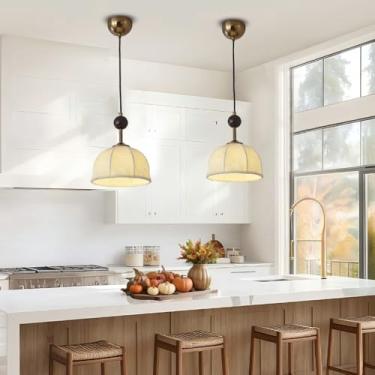 Imagem de Lustre pendente moderno em tecido, estilo nórdico, com cúpula em tecido cor creme em formato de pétala, soquete E27. Luminária de teto em formato de flor, ideal para sala de jantar, sala de