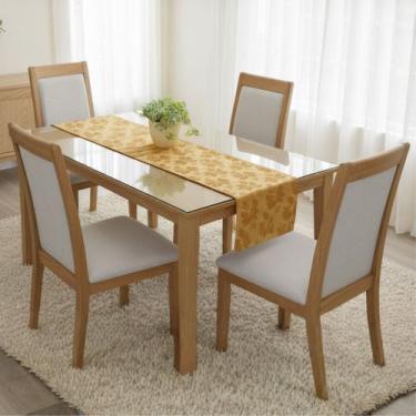 Imagem de Caminho de Mesa Trilho 2,00m Jacar Liso Passadeira Cozinha COR:DOURADO