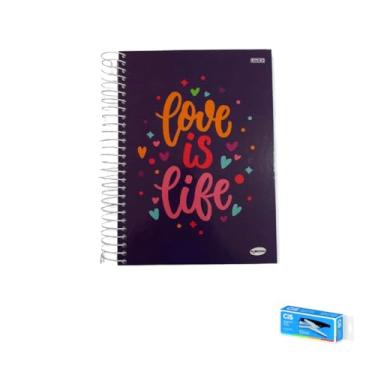 Imagem de Kit Caderno Feminino 20 Matérias Capa Dura 400 Folhas + Grampeador Alicate S-150