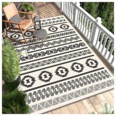 Imagem de SPXMQSS Tapetes de jardim ao ar livre, tapete antiderrapante grande, resistente ao desgaste, fácil de limpar para acampamento, deck, varanda, varanda, bege B 140 x 200 cm