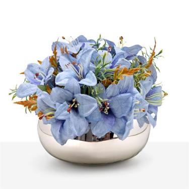 Imagem de Arranjo Decorativo Artificial Lírios Centro Mesa Vaso Vidro Espelhado 