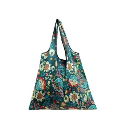 Imagem de 1 bolsa grande para mulheres, bolsa de compras leve e dobrável, bolsa de compras reutilizável, estampa de flores verdes