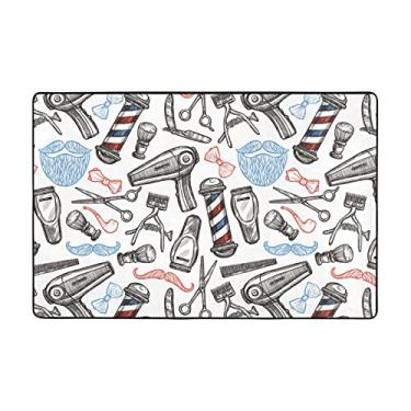 Imagem de Zeraoke Tapetes de área de estilo monocromático de barbearia para sala de estar de 1,1 x 1,8 m, tapete macio e moderno, tapetes felpudos antiderrapantes para decoração de casa, tapete lavável para