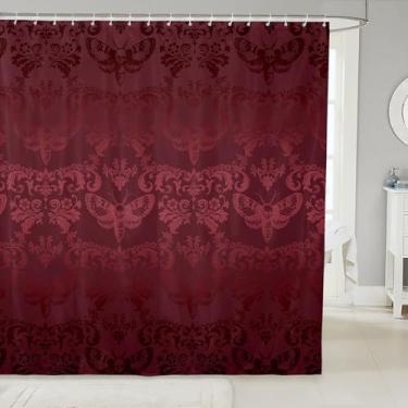 Imagem de Erosebridal Cortina de banheiro gótica de 183 cm L x 182 cm C Cortinas de chuveiro gótico bordô damasco vintage acessórios de banheiro boho para adultos, decoração de banheira de banho de animal