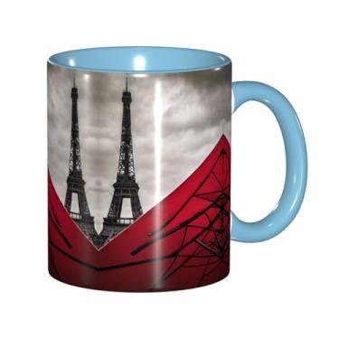 Imagem de Zeraoke Torre Eiffel com impressão de guarda-chuva vermelho canecas de café criativas, personalizadas, presente para família, tamanho 325 ml, unissex