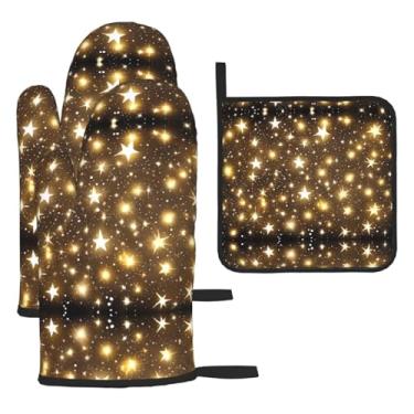 Imagem de Gold Bling – Conjunto de cozinha essencial com 3 peças, luvas resistentes ao calor e aderência da tampa, proteção para churrasco no forno, design de armazenamento suspenso.