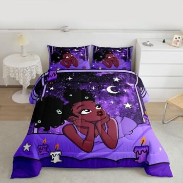 Imagem de Conjunto de edredom para meninas africanas negras, tamanho Queen, africano e americano, 3 peças, decoração de quarto de crianças, meninas, meninos, mulheres, tema de anime de desenho animado, edredom
