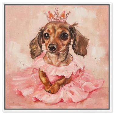 Imagem de Art Remedy Impressão artística infantil em tela Little Doxie Princess, moldura branca, 76 cm x 76 cm