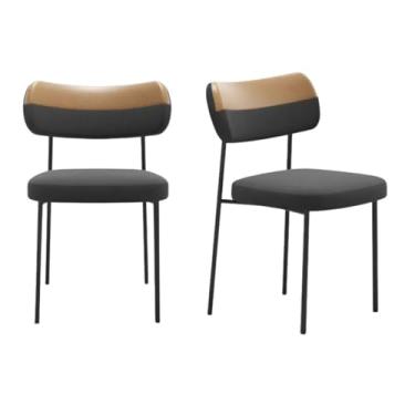 Imagem de Kit 2 Cadeiras Mila Para Sala Jantar Gourmet em Aço e Couríssimo-Whisky-Linho-Grafite-EdeCasaMoveis