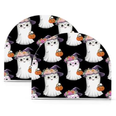 Imagem de Wassud Boo de Halloween e chapéus de flores porta-guardanapos de acrílico, dispensador de guardanapos de papel moderno em forma de U para mesa, cozinha, sala de jantar, bancada 2 peças (comporta 50-60