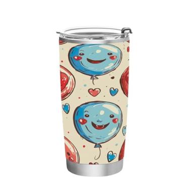 Imagem de Wassud Balões de desenho animado 340 g copo com tampa e canudo aço inoxidável parede dupla copo isolado caneca de café de viagem para bebidas frias e quentes