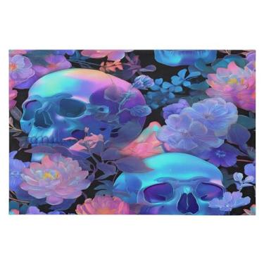 Imagem de CEBUGI Tapete de área 60 x 90 cm, macio, lavável, antiderrapante, com suporte de borracha, caveira, flor, para sala de estar, quarto, decoração de casa