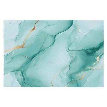 Imagem de CEBUGI Tapete de área 60 x 90 cm macio lavável tapete antiderrapante com revestimento de borracha turquesa mármore textura tapetes para sala de estar, quarto, decoração de casa