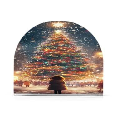 Imagem de xigua Porta-guardanapos de árvore de Natal cintilante para mesas, porta-guardanapos de papel de placa acrílica elegante, dispensador de papel de seda independente moderno para jantar, sala de estar