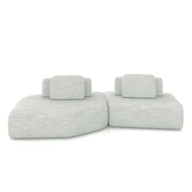 Imagem de Sofá Ilha Dakota 2 Módulos 310cm Encostos Almofadas Soltas Linho Cinza G33 - Gran Belo