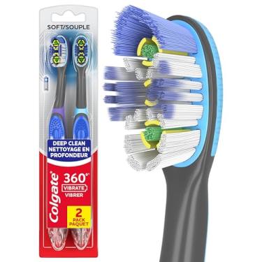 Imagem de Colgate Pacote de escova de dentes 360 Vibrate Deep Clean operada por bateria, escova de dentes elétrica descartável com 1 pilha AAA incluída, limpeza de boca inteira, pacote com 2